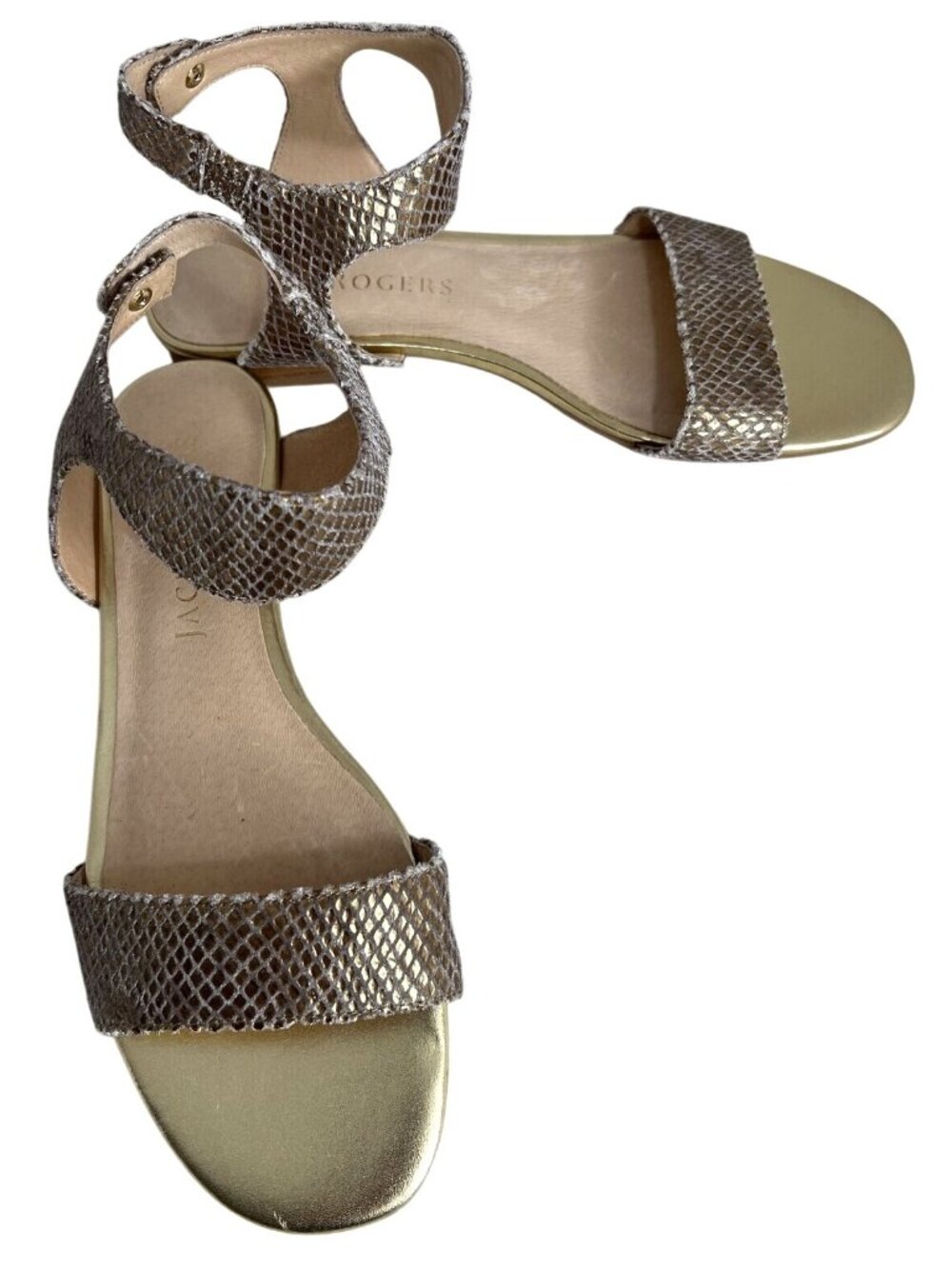 Jack Rogers Womens Size 8 Gold Snakeskin Flat Sandals With Ankle Strap